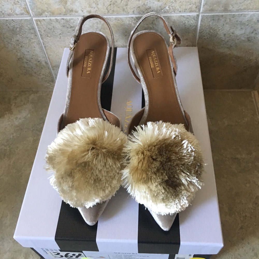 Aquazzura powder puff velvet Slingback kitten heel